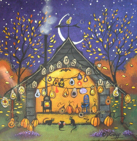 "Gourds R Us," Small Autumn Halloween Road Side Stand Pumpkins PRINT by Deborah Gregg
