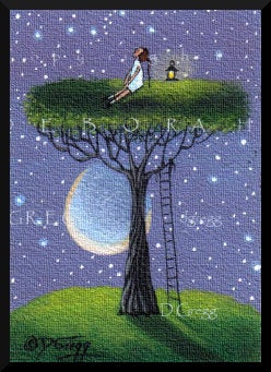 "Up Where The Air Is Clear," a Tiny Summer Tree Moon PRINT by Deborah Gregg