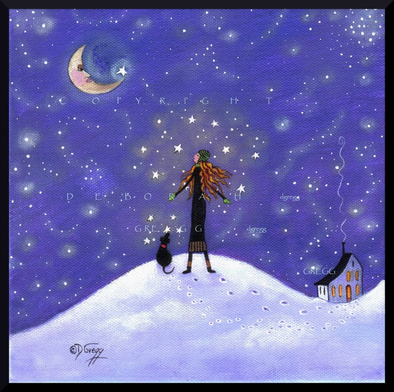 "Hidden In Your Soul," a Stars Dreams Goals Winter Sky Moon PRINT by Deborah Gregg