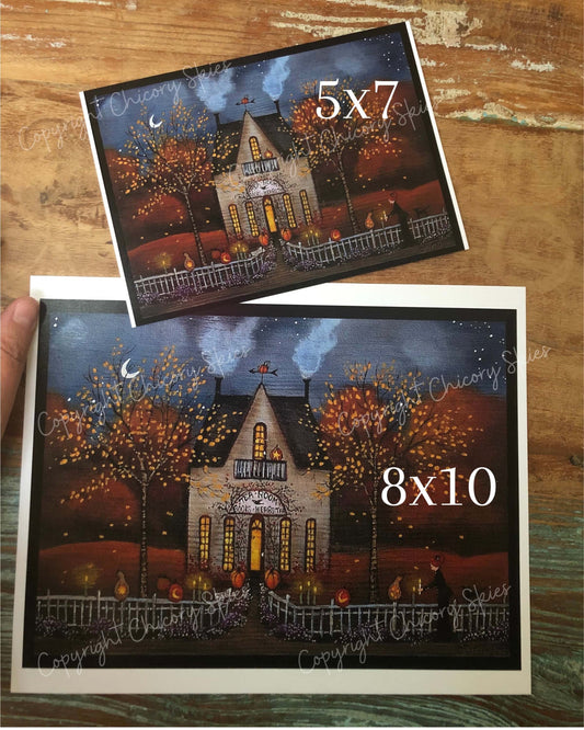 "Halloween Night, Company's Coming!" A Halloween Autumn Tearoom Print by Deborah Gregg