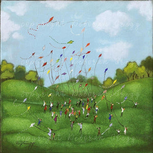 "Loose in the World," a Summer Children Flying Kites PRINT by Deborah Gregg