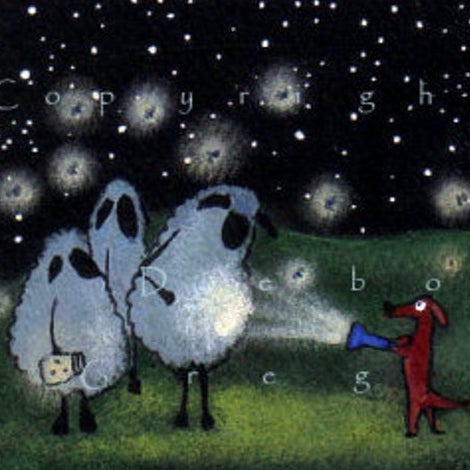 Whimsical Folk Art Sheep Dachshund PRINT by Deborah Gregg