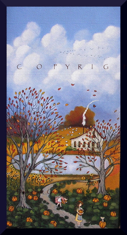 "Autumn in The Pumpkin Patch," a Small Skinny Autumn Pumpkin Country PRINT by Deborah Gregg