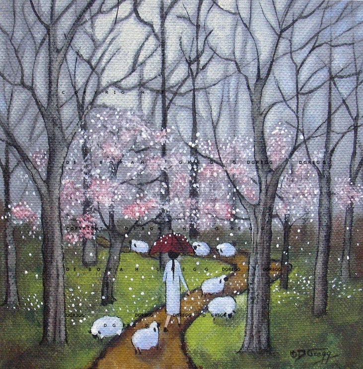 "Forest Trail" a Small Woods Forest Sheep PRINT by Deborah Gregg