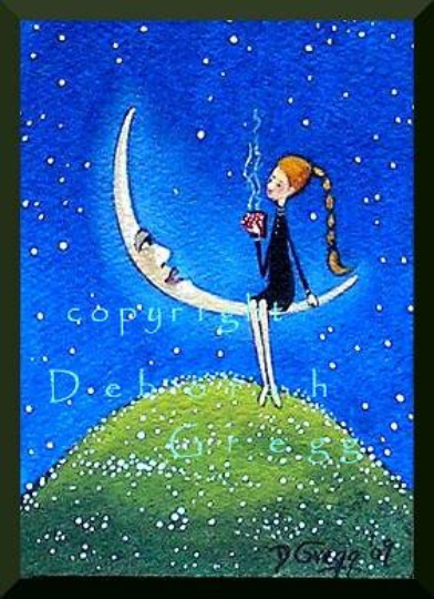 "Good Advice," a moon friendship conversation listening aceo PRINT by Deborah Gregg