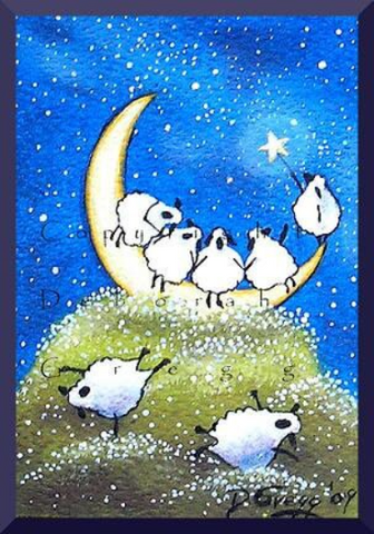 "Heavy Load," A tiny Sheep Moon Hill Top Spring aceo PRINT by Deborah Gregg