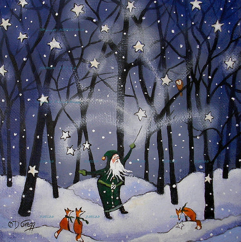 "Stars For The Forest Canopy," an Old Man Winter Woods Stars Winters Night Fox PRINT by Deborah Gregg