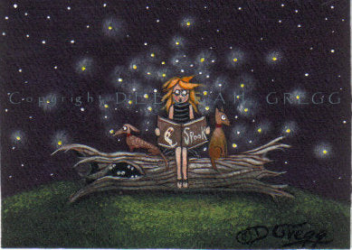 "Nightlights," a Tiny Firefly Lightning Bug Summer Night PRINT by Deborah Gregg