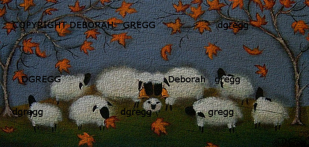 "Leaf Collectors," a small Puffy Sheep Autumn Leaves PRINT by Deborah Gregg