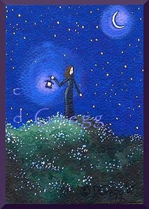 "A Guiding Light," An ACEO Love Hope Spring Night PRINT By Deborah Gregg