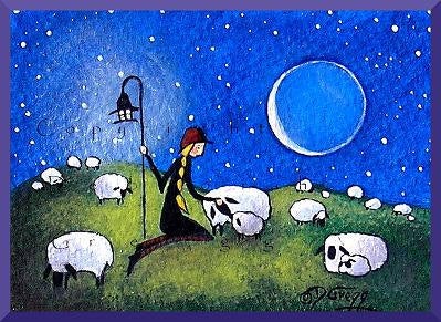 "I Am Here For You," a Tiny Sheep Shepherdess Love PRINT by Deborah Gregg