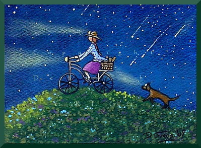 "Going Green," an aceo Summer Bike Riding PRINT by Deborah Gregg