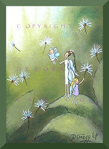 "Not Just Yet," a tiny Mother Daughter fairies Aceo PRINT by Deborah Gregg