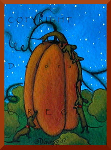"The Giant Pumpkin," an Aceo Dachshund PRINT from the original by Deborah Gregg