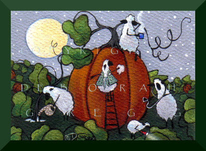 "A Delicate Operation," an aceo Sheep Pumpkin PRINT by Deborah Gregg