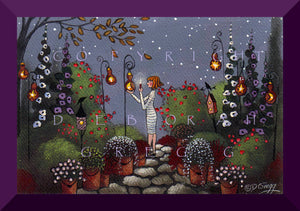 "Gourd Lanterns In the Garden," a tiny Garden Gourd PRINT by Deborah Gregg
