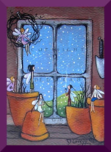 "In The Warmth of the Garden Shed," an aceo Fairy Snow PRINT By Deborah Gregg