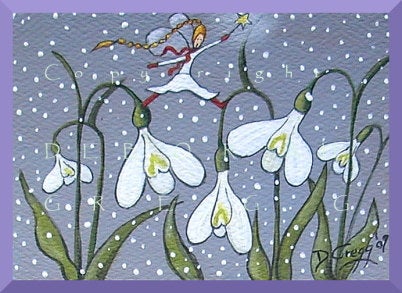 "Snowdrops In The Snow," an aceo Snow Fairy Garden Flower PRINT by Deborah Gregg