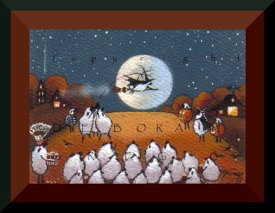 "The Annual Halloween Play," a tiny Sheep Halloween PRINT by Deborah Gregg