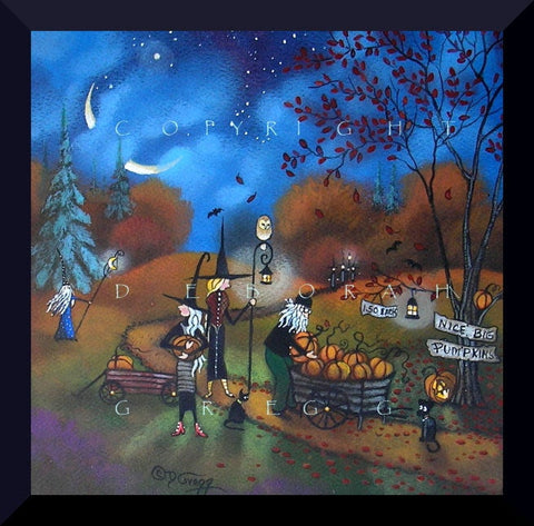 "Late Night Pumpkin Sales," a Small Halloween Witch Autumn PRINT by Deborah Gregg
