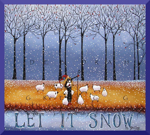 "Let It Snow," a Winter Sheep Snow Forest Shepherdess Quote PRINT by Deborah Gregg