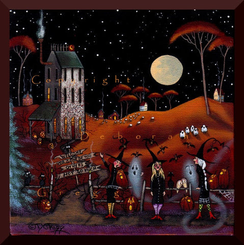 "The Halloween Glee Club," a small Witch Halloween PRINT by Deborah Gregg