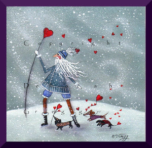 "Winter Cheer Is On Its Way," a Small Dachshund Valentine Holiday Old Man Winter PRINT by Deborah Gregg