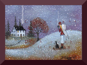 "A Watchful Eye," (small version) an Angel Snow Border Collie Early Winter Print by Deborah Gregg