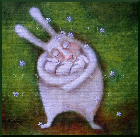 "Safe in Her Arms," a small Mother Rabbit Mom Bunnies Love Nursery Easter PRINT by Deborah Gregg