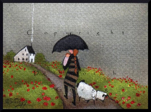 "Babies in the Rain," a tiny Baby Sheep Summer Rain Motherhood Saltbox Print by Deborah Gregg