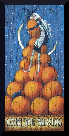 "Count Your Blessings," a Small Witch Pumpkin Halloween PRINT by Deborah Gregg