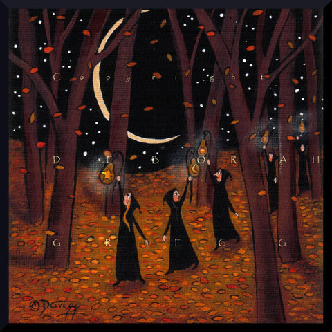 "I'm Gonna Let It Shine," a small Autumn Fall Leaves Gourd Lantern PRINT by Deborah Gregg