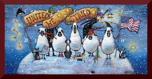 "All Together Now," a Small Christmas Sheep Crow Dog Cat Mice PRINT by Deborah Gregg