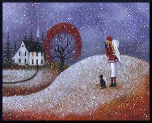 "A Watchful Eye," (Large version) a Guardian Angels First Snow Dog Saltbox PRINT by Deborah Gregg