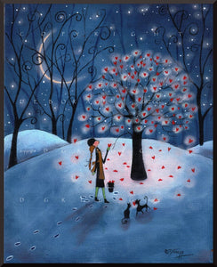 "Take As Much As You Need," a Valentines Love Hearts Winter Moon PRINT by Deborah Gregg