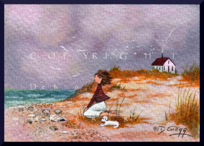 "Last Day At Land's End," a tiny Beach Seaside Maltese PRINT by Deborah Gregg