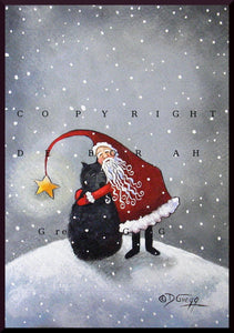 "A Hug From Santa," a Small Bouvier Dog Santa Christmas Snow PRINT by Deborah Gregg