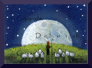 "Gather Your Courage," a Tiny Sheep Shepherdess Super Moon Print by Deborah Gregg