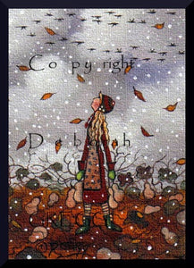 "God's Speed and Safe Journey," a tiny aceo Autumn Gourd Harvest Geese Autumn Leaves PRINT by Deborah Gregg