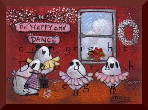 "Be Happy and Dance," a tiny Sheep Dancing Tutus Ballerinas Girls Print by Deborah Gregg