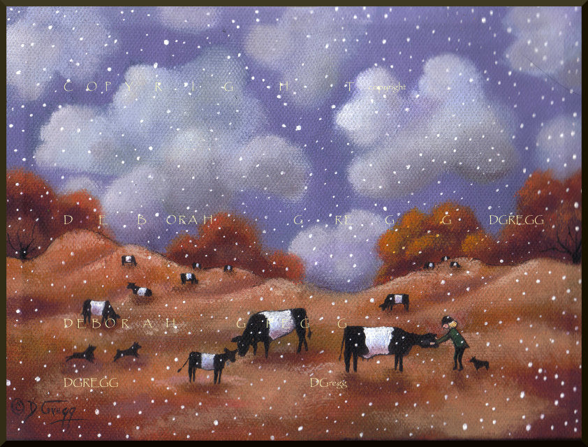 "Irish Ladies," a Cows Irish Oreo Cookie Cow Autumn Skies Fall Print by Deborah Gregg