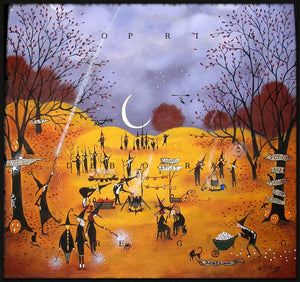 "Newbies," a Halloween Witches October Nights Moon Print by Deborah Gregg