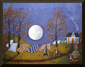 "Quilts And Flannels For Chilly Nights," a Full Moon Autumn Laundry Line PRINT by Deborah Gregg