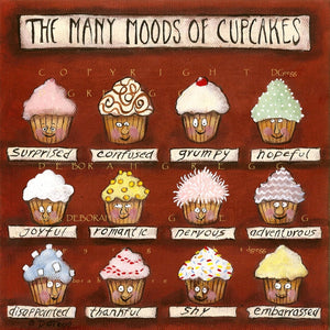 "The Many Moods Of Cupcakes," a Whimsical Cupcake Inspirational Baking PRINT by Deborah Gregg