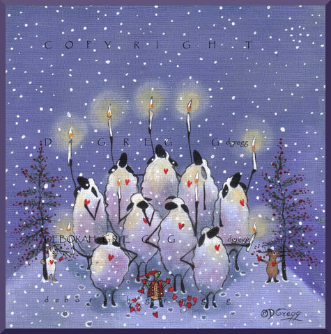 "Our Hearts Are Full," a small Hannukah Christmas Sheep Candles PRINT by Deborah Gregg