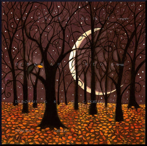 "The Last Leaf," a Fall Autumn Crow Woods Crescent Moon Print by Deborah Gregg