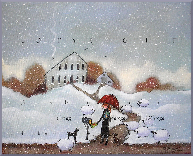 "Seed Catalogs," a Small Winter Gardening Sheep Snow PRINT by Deborah Gregg