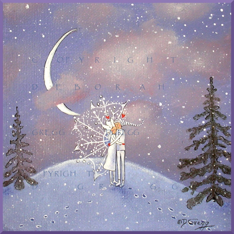 "Jack Frost And Suzie Snowflake Together At Last," a small Winter Moon PRINT by Deborah Gregg