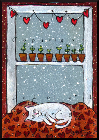 "Solomon Gives Back," a tiny Cat Love Valentines Hearts PRINT by Deborah Gregg