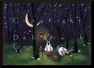 "Bunny Work," a tiny Sheep Easter Bunny Spring Moon PRINT by Deborah Gregg